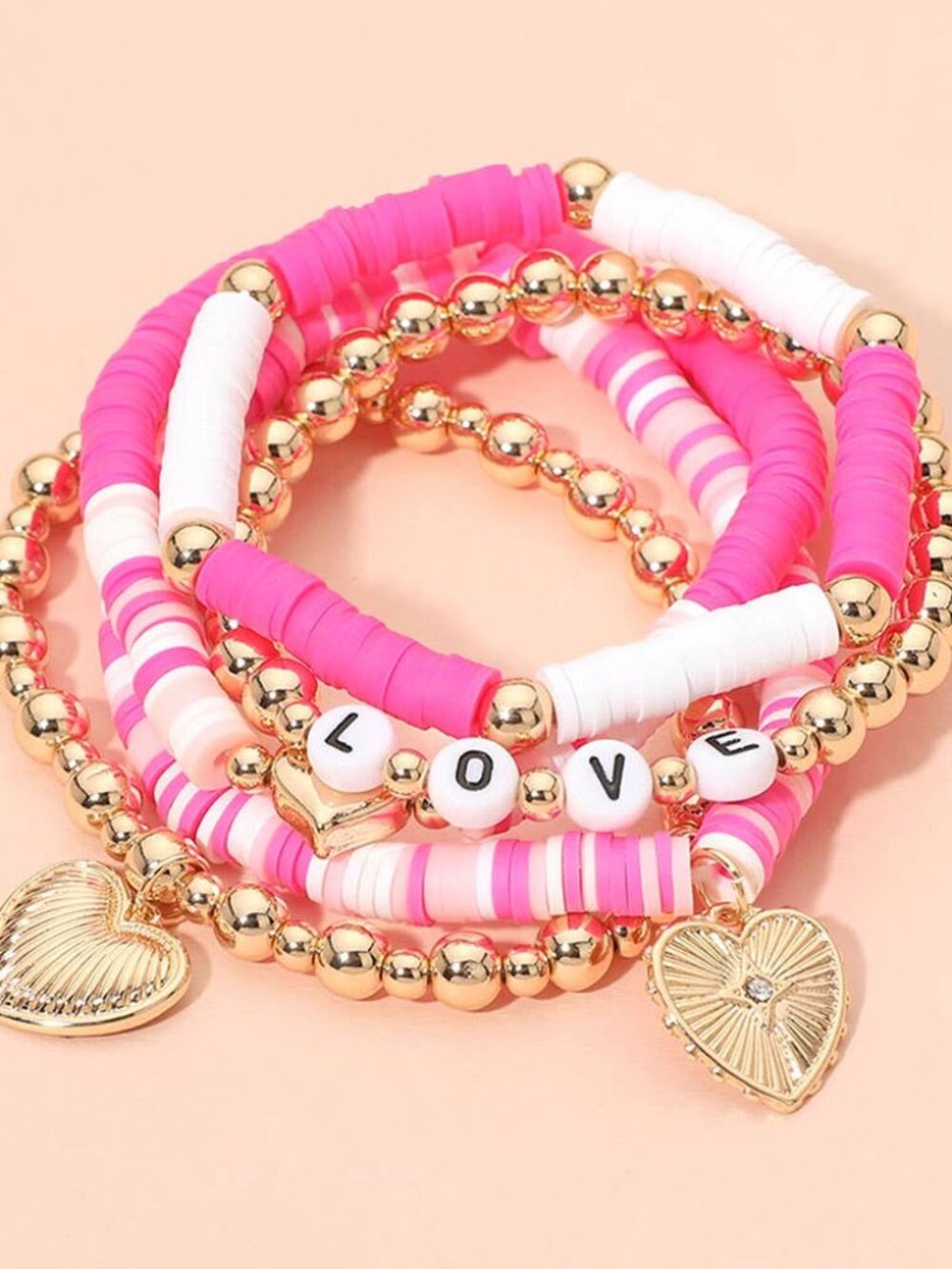 Heart Charm Beaded Stretch Multi Layered Bracelets